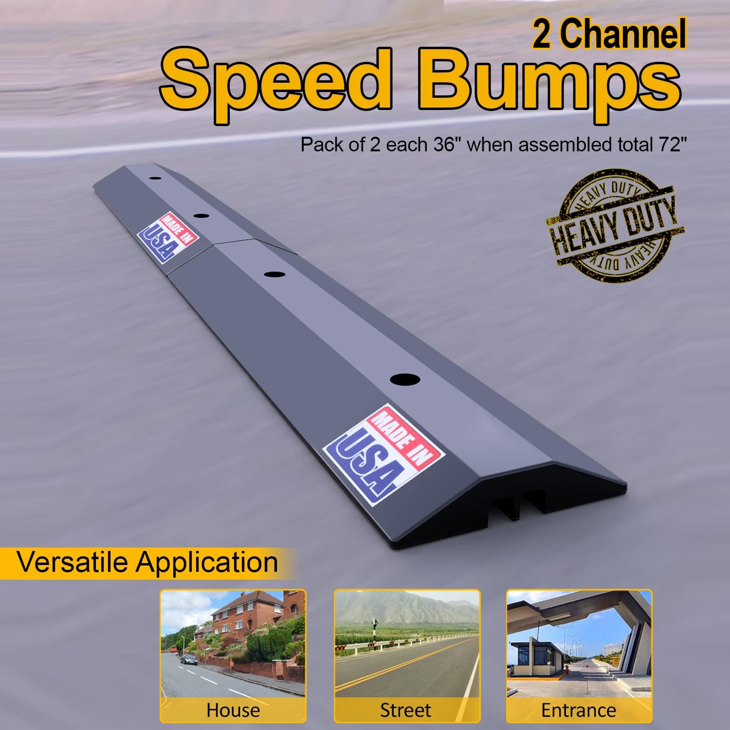 BULLKE Bolt-Down Speed Bumps for Driveway Traffic | Super Thick Tough Durable Plastic (not Smelly Rubber) Made in USA High Capacity Protective Wire