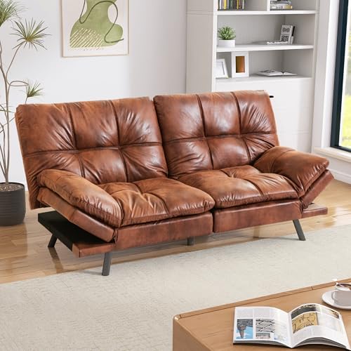 71" Convertible Futon Sofa,Faux Leather Futon Couch Bed,Sleeper Sofa Bed,Memory Foam Modern Folding Small Loveseat for Living Room,Office,Apartment
