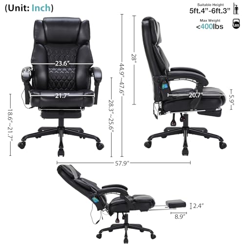 Massage Office Chair with Heat,Reclining Office Chair with Foot Rest,6 Points Vibration Home Desk Chairs for Heavy People 400lbs
