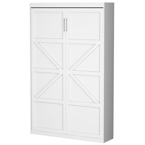 ROOMTEC Twin Size Murphy Wall Bed, White, Space-Saving Furniture Bed Frame for Bed Room,Guest Room,Home Office