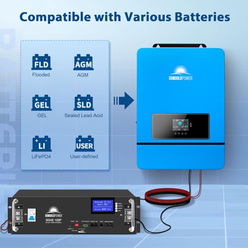 SUNGOLDPOWER 10000W DC 48V UL1741 Solar Inverter,Split Phase,Built-in 2 MPPT Solar Controllers,Max. 200A Battery Charging