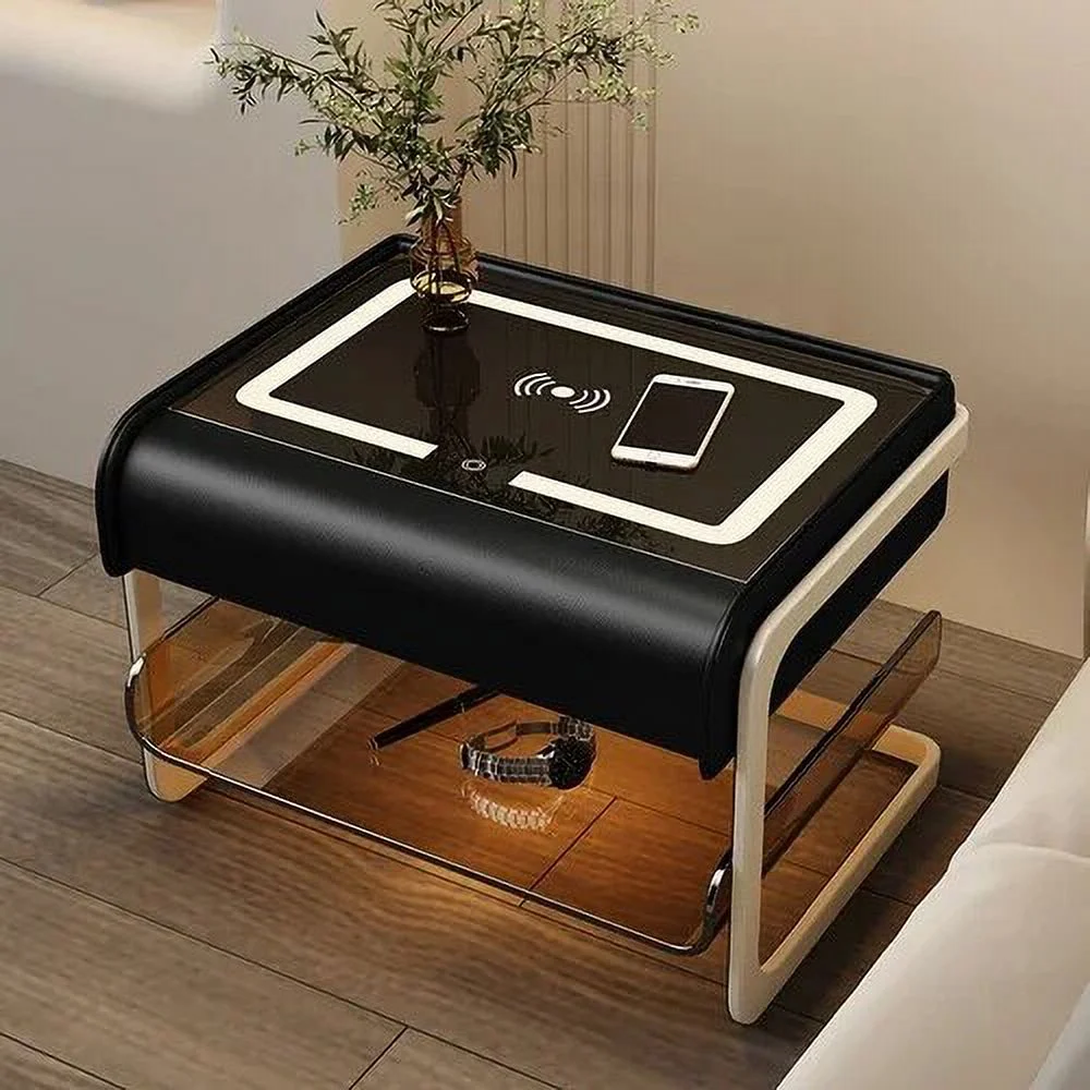 Smart Bedside Table Modern Simple Bedroom Luxury Nightstands Multifunctional Acrylic Wireless Charging Home  Furniture WKNS