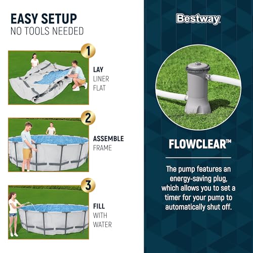 Bestway Steel Pro MAX 12 Foot by 30 Inch Round Above Ground Swimming Pool Set Outdoor Metal Frame Family Pool with Filter Pump, Gray