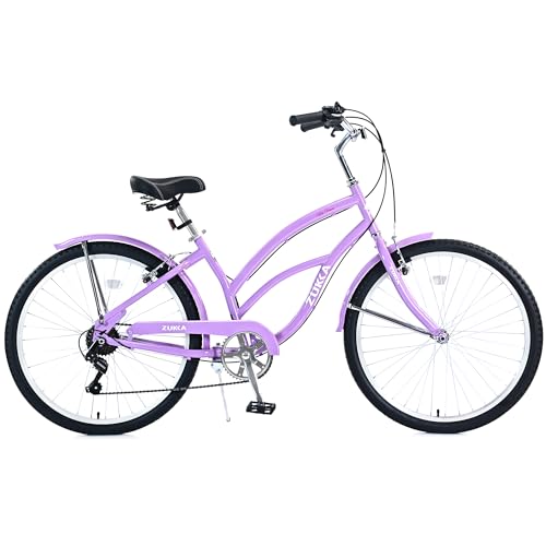 ZUKKA 26 Inch Beach Cruiser Bike 7 Speed Hybird Cruiser Bike Steel Frame Bicycles for Men Women, Multiple Colors