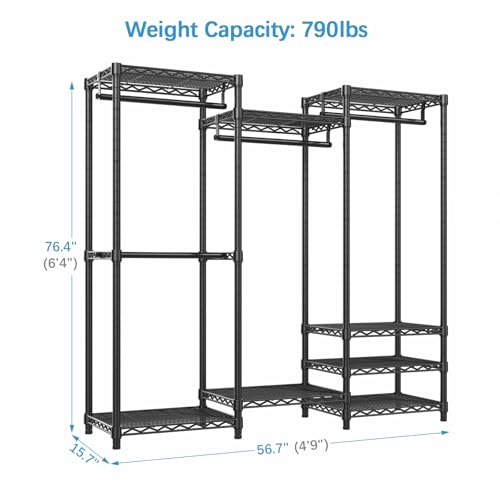 VIPEK V5 Portable Closet Wardrobe Heavy Duty Clothes Rack, Freestanding Clothing Rack with 4 Hang Rods & 8 Shelves, Adjustable Closet Racks