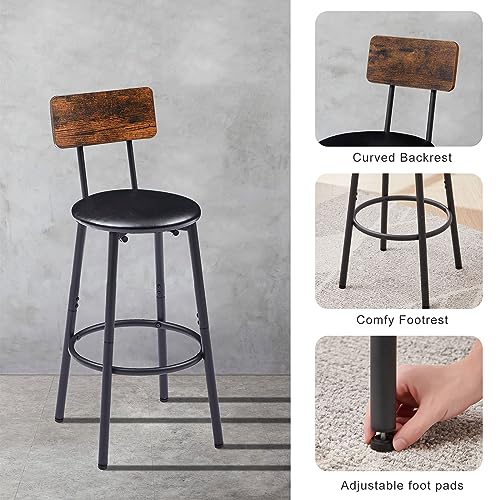 3-Piece Bar Table and Chairs Set for 2, Small 2-Tier Round Bistro Pub Dining Table & PU Upholstered Stools with Backrest