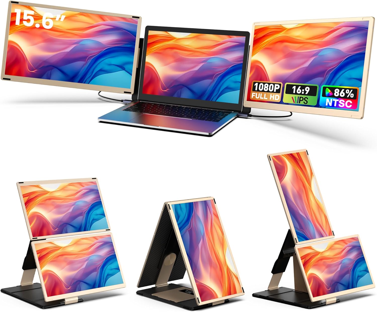 15.6’’ Laptop Screen Extender, Portable Triple Monitor for Laptop with 86% NTSC IPS FHD 1080P Display