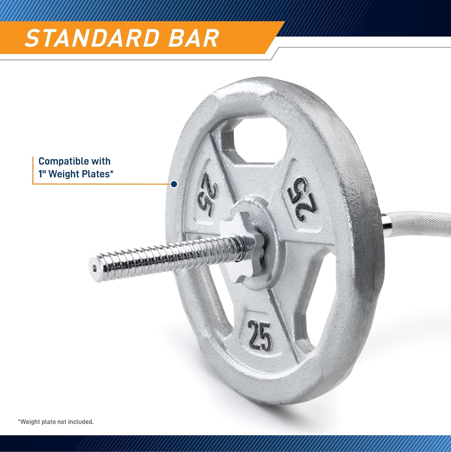 Marcy Threaded Chrome Steel Curl Bar with Collars for All Standard Plates Free Weightlifting Accessory for Home Gym TCB-48R Pack of 2