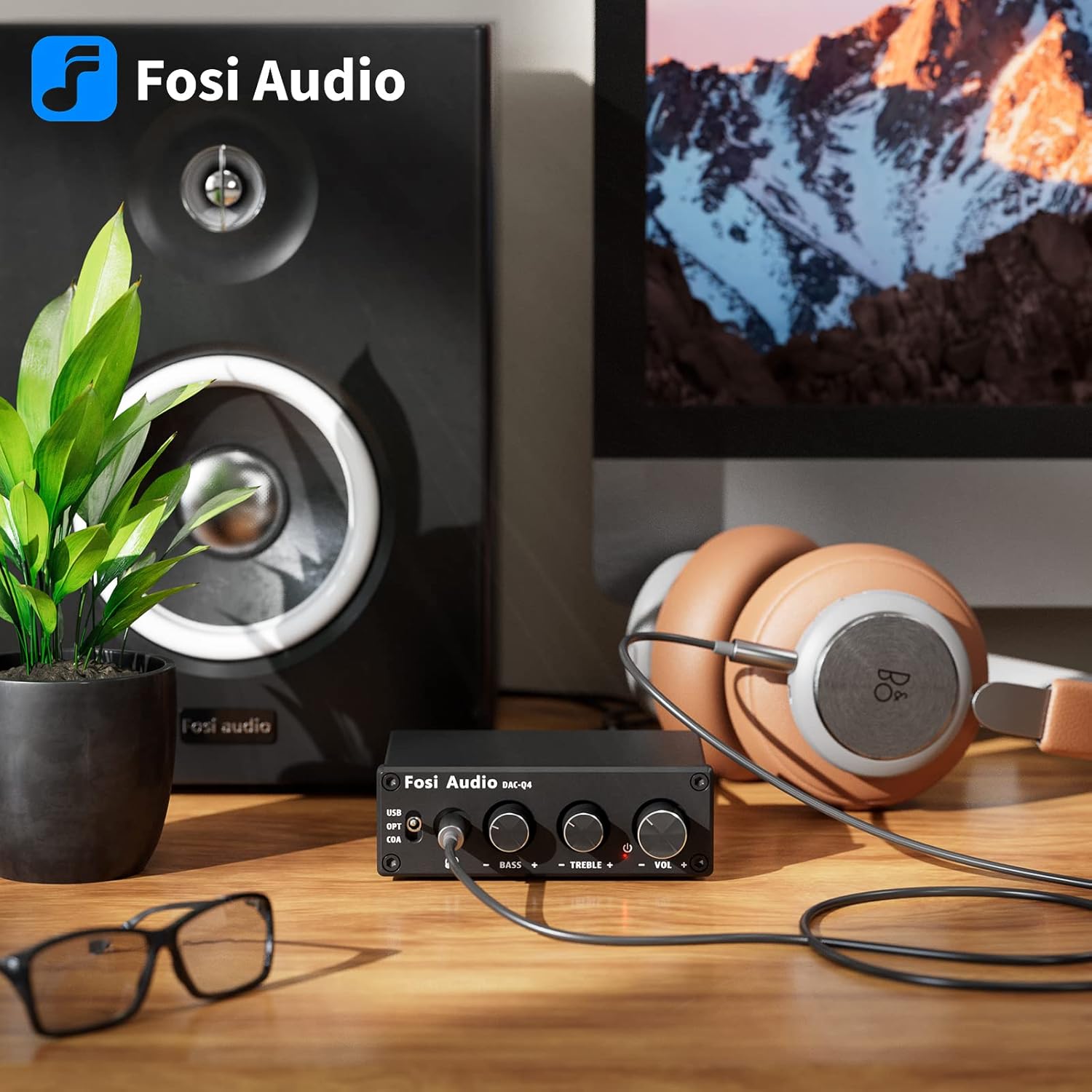 Fosi Audio Q4 Headphone Amplifier Mini Stereo DAC 24-Bit 192 KHz USB Optical Coaxial to RCA AUX Digital-to-Analog Audio Converter Adapter for Home