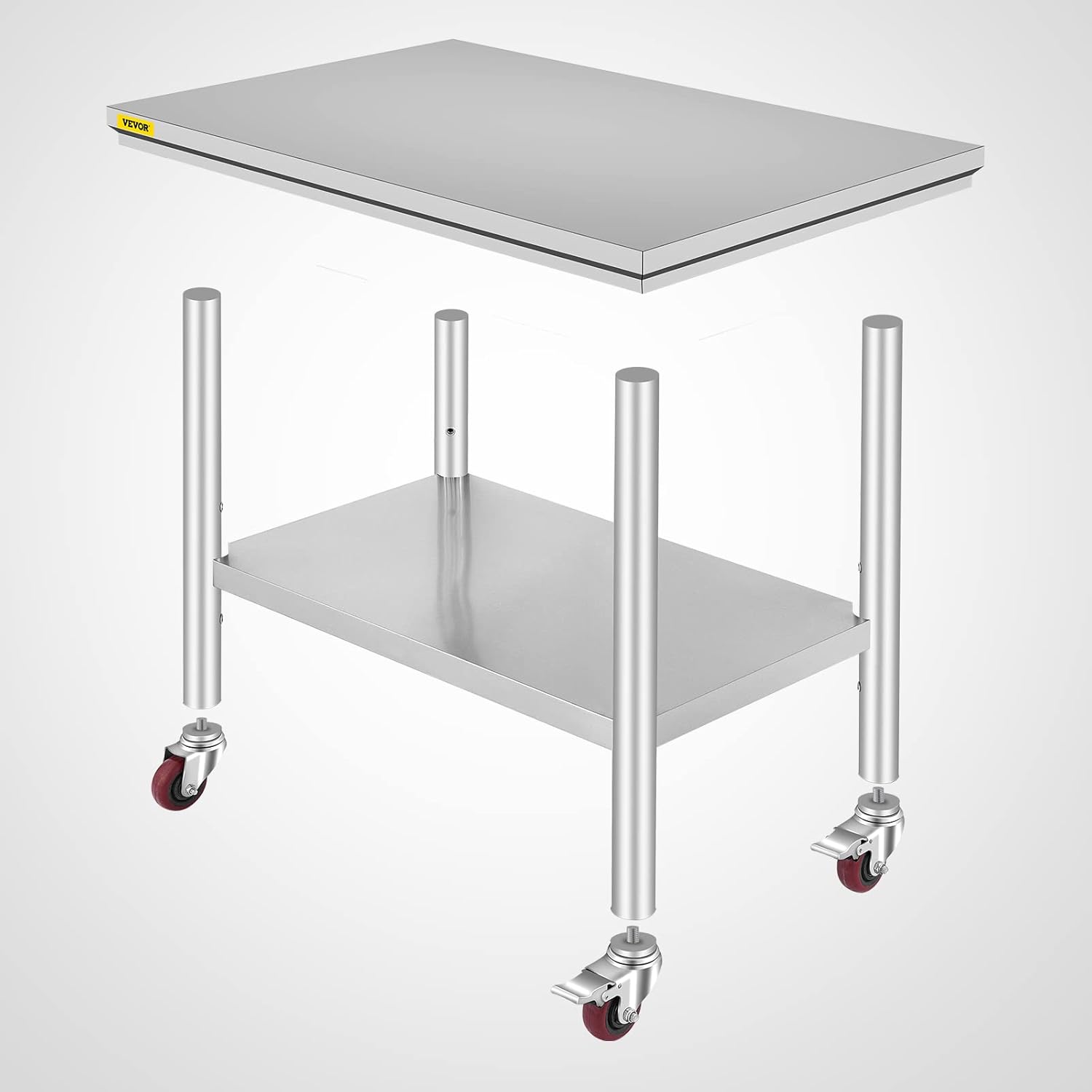 Mophorn Stainless Steel Work Table with Wheels 24 x 30 Prep Table with casters Heavy Duty Work Table for Commercial Kitchen Restaurant Business (24 x