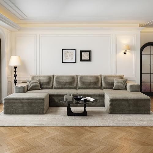 107.5" Cloud Modular Sectional Sofa with 1 Ottoman,Modern Minimalist Upholstered Couches, Comfort U Shaped Sofa for Living Room