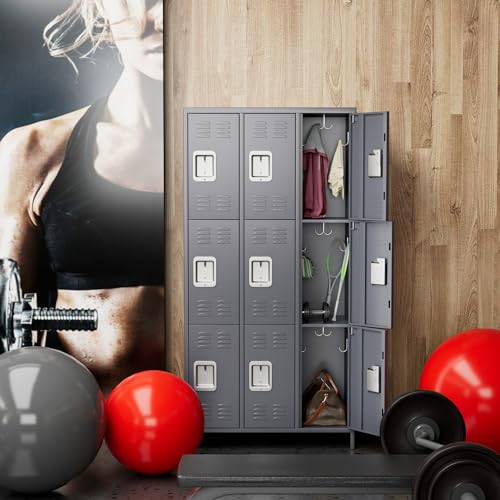 6 Door Metal Storage Locker 18 Hooks,Metal Locker for Employees with Lock for School Garage Office Gym Bedroom,Assembly Required