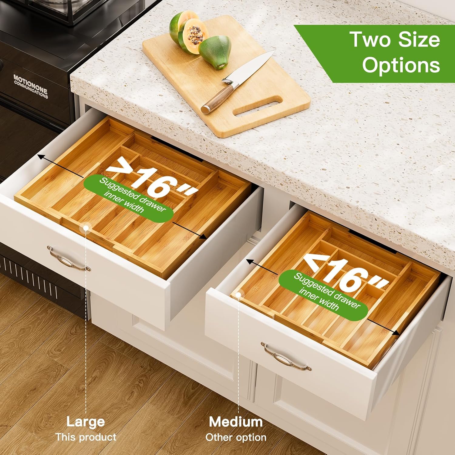 Pipishell Bamboo Expandable Silverware Drawer Organizer, Adjustable Kitchen Utensil Tray for Forks, Spoons and Knives