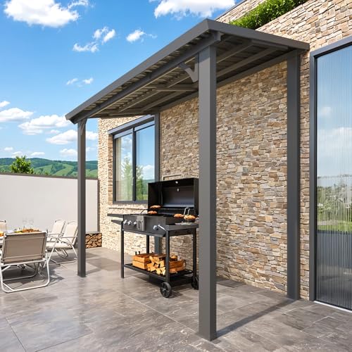 AECOJOY 10&rsquo; x 10&rsquo; Gazebo, Wall Mounted Gazebos Pergola on Clearance, Outdoor Patio Lean to Gazebo Awnings for Deck, Porch