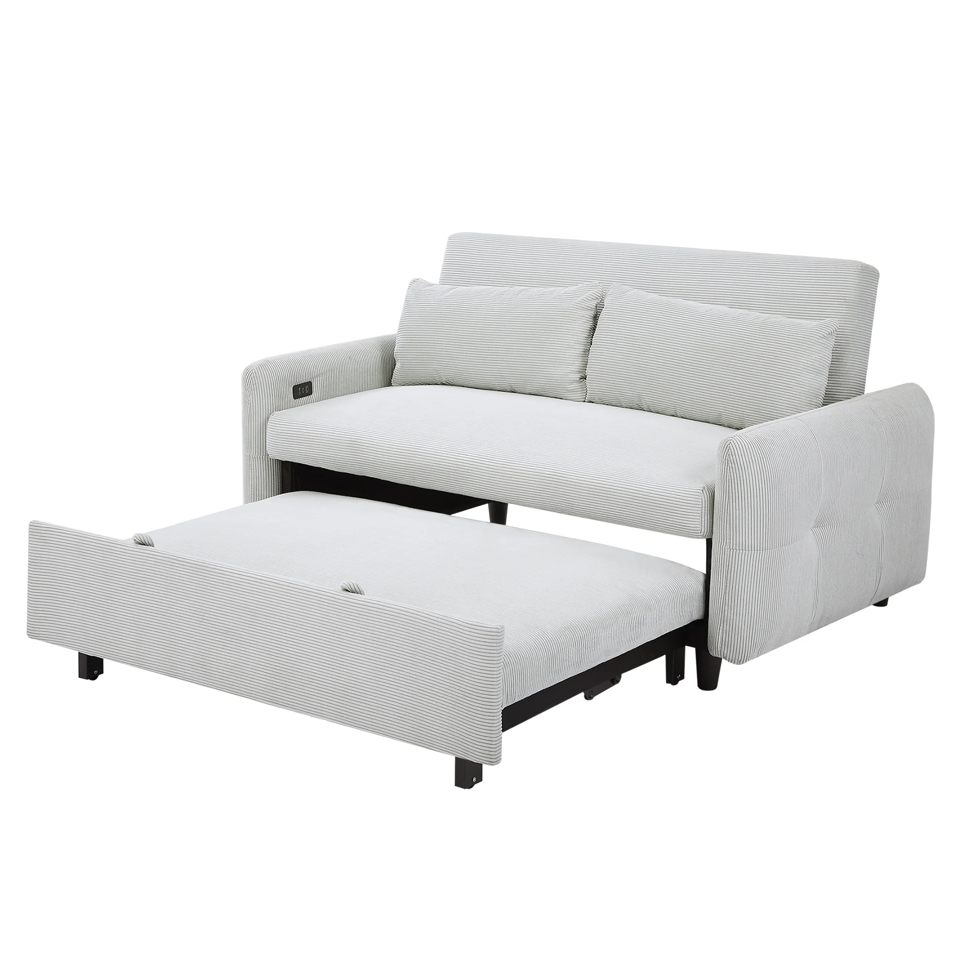 EUROCO 57.48" 3-in-1 Pull-out Convertible Sofa Bed Foldable Sleeper Corduroy Sofa Fabric Loveseat with 2 Throw Pillows