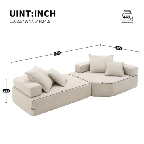 103.5'' Lightweight Module Combination Style Sofa Set,Modern Oversized Sectional Foam Sofa,futon Sleeper Couch Bed,4 Seat,No Wooden Frame