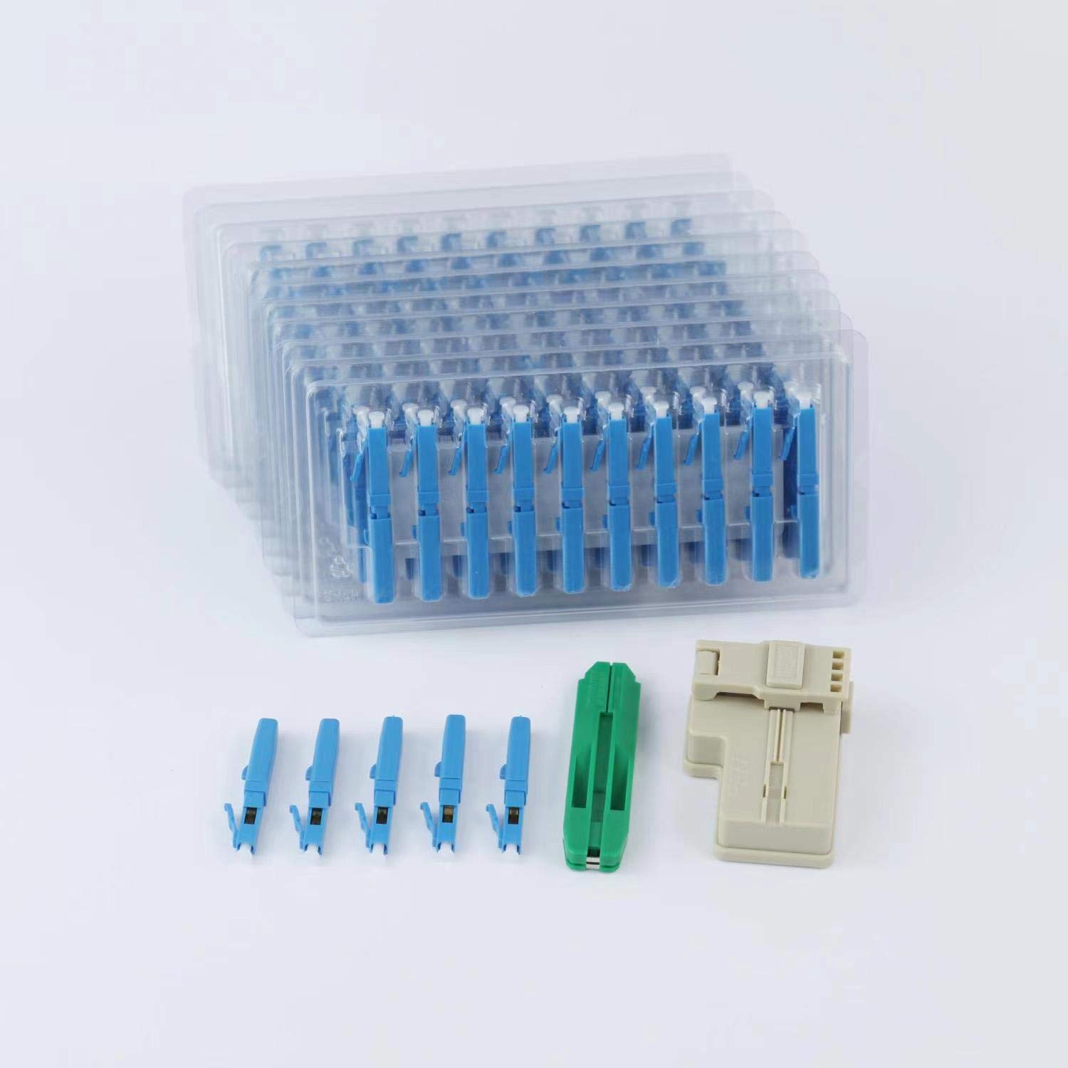 200pcs LC UPC Fiber Optic Quick Connector with Matched Tools Fiber Optic Fast Connectors Single Mode 9/125 Fiber Mechanical Connectors Adapter for