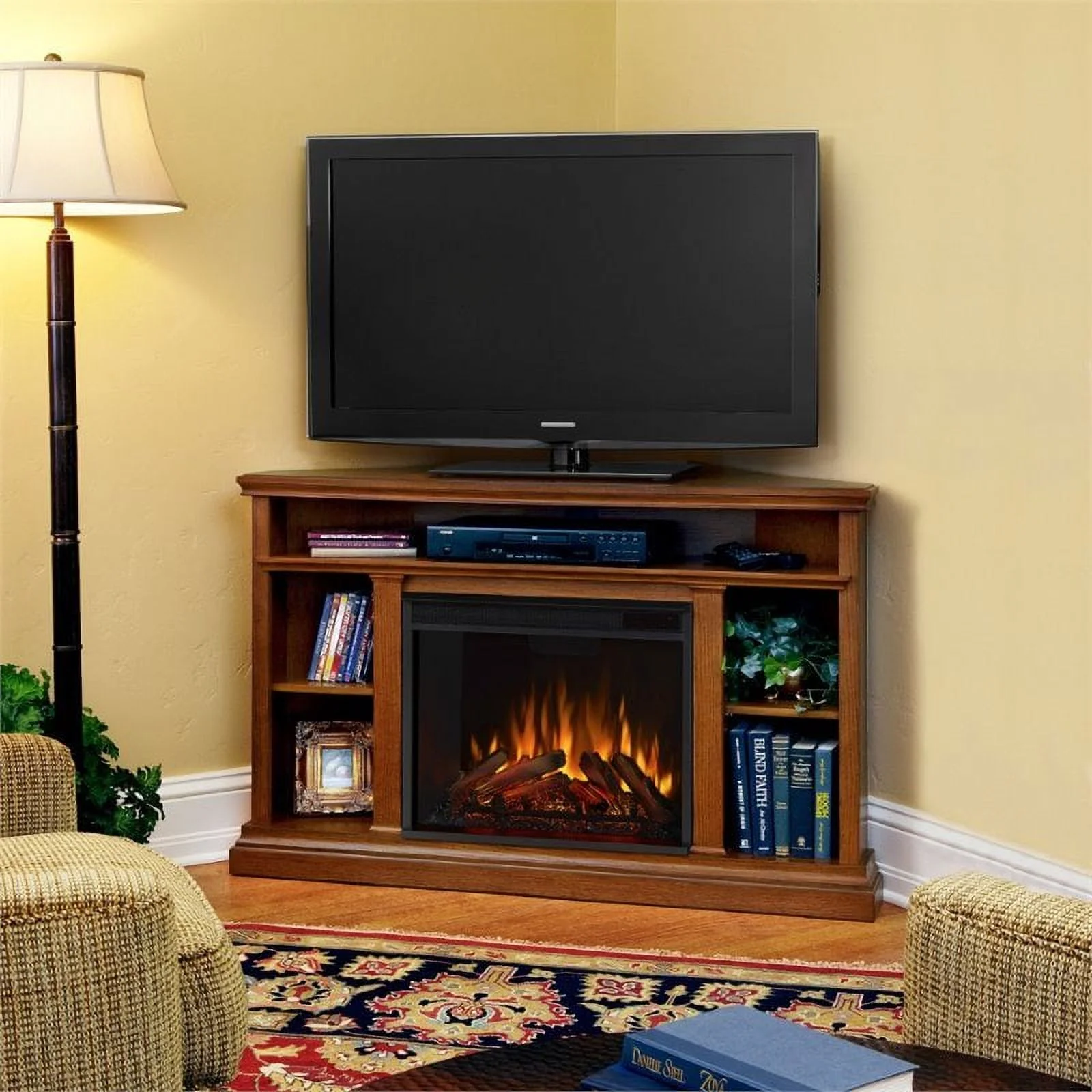 Real Flame Churchill Electric Corner Fireplace in Oak