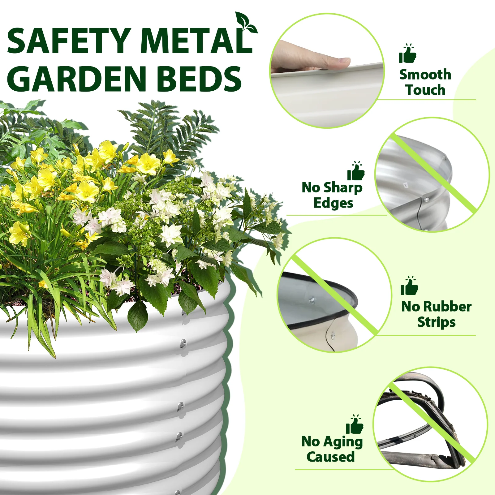 TRAMULL 8X4X2ft Galvanized Raised Garden Bed, Oval Above Ground Modular Metal Outdoor Planter Boxes(Antique White) - Curated Treasures Market
