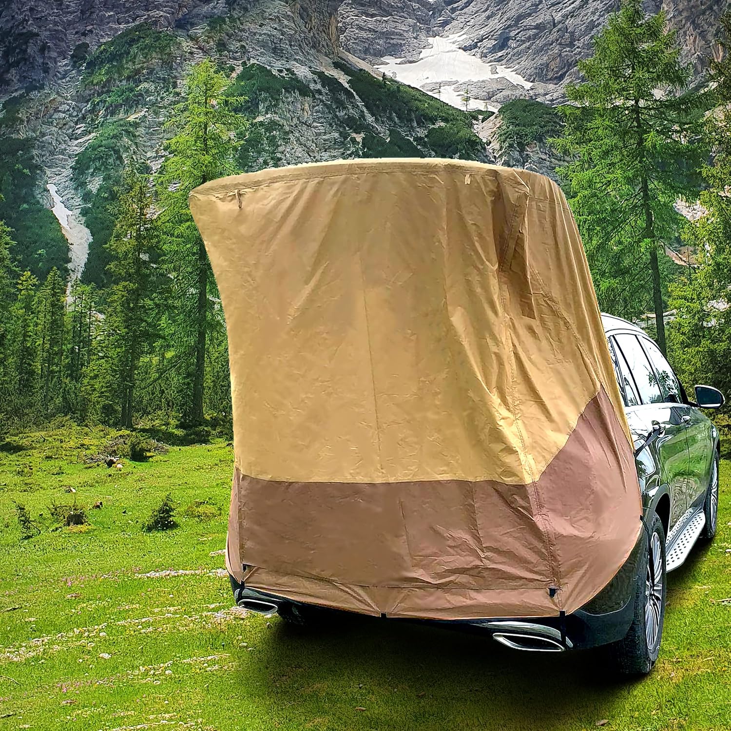 Tailgate Shade Awning Tent for Car Travel Small to Mid Size SUV Waterproof 3000MM Yellow (Small)