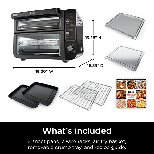 Ninja DCT451 12-in-1 Smart Double Oven with FlexDoor, Thermometer, FlavorSeal, Smart Finish, Rapid Top Convection and Air Fry Bottom , Stainless Steel