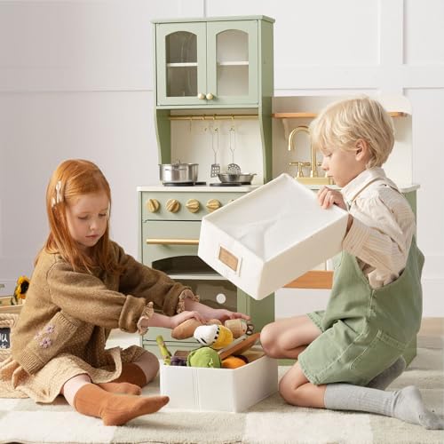Tiny Land Play Kitchen for Kids with Enhanced Storage – Modern Toddler Kitchen Playset with Stove, Sink & Accessories, Organized Wooden Toy Kitchen