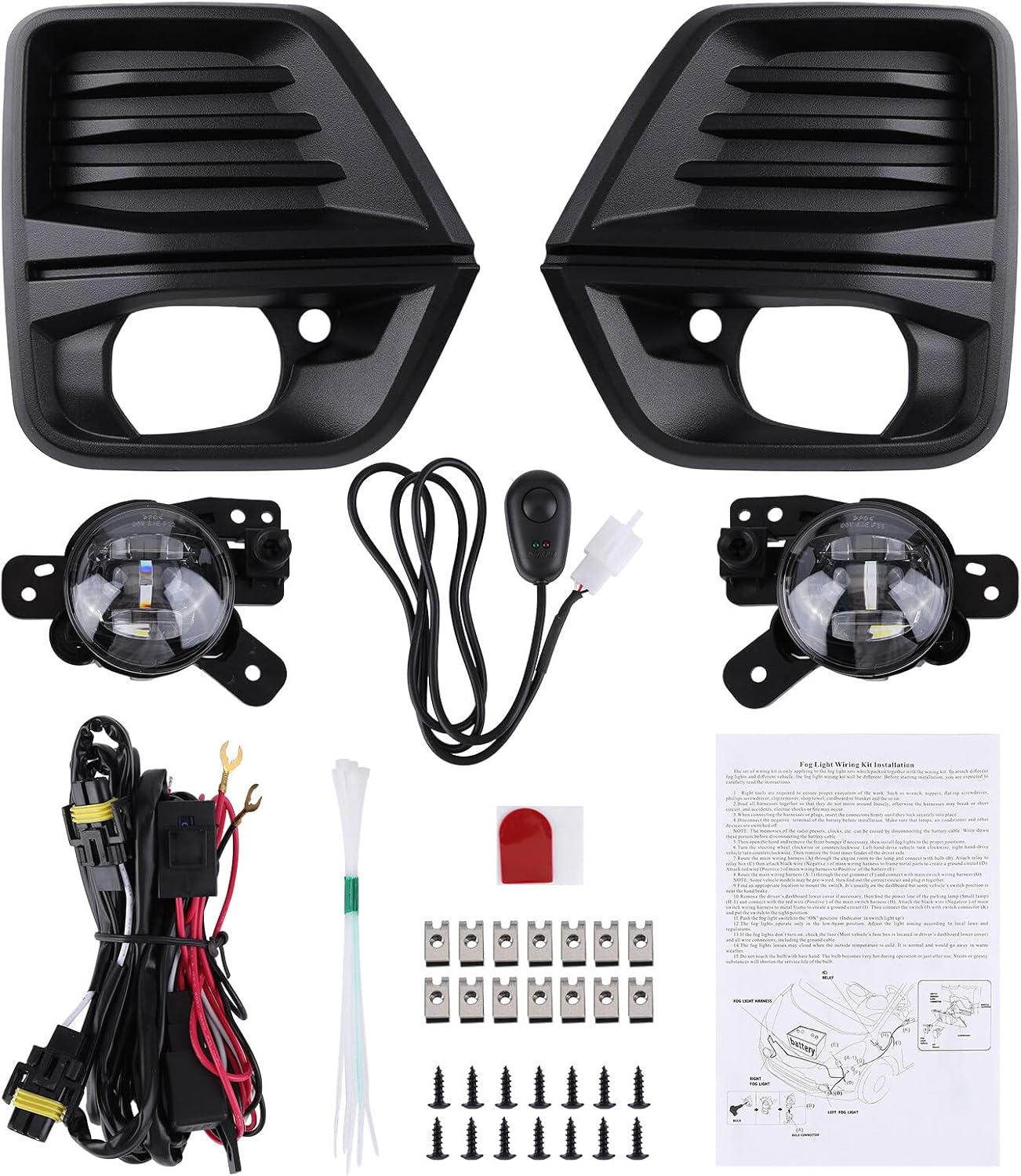 Fog Lights Kit Compatible for 2023 2024 Chevy Colorado Front Bumper LED Fog Light with Fog Light Cover and Wire Harness