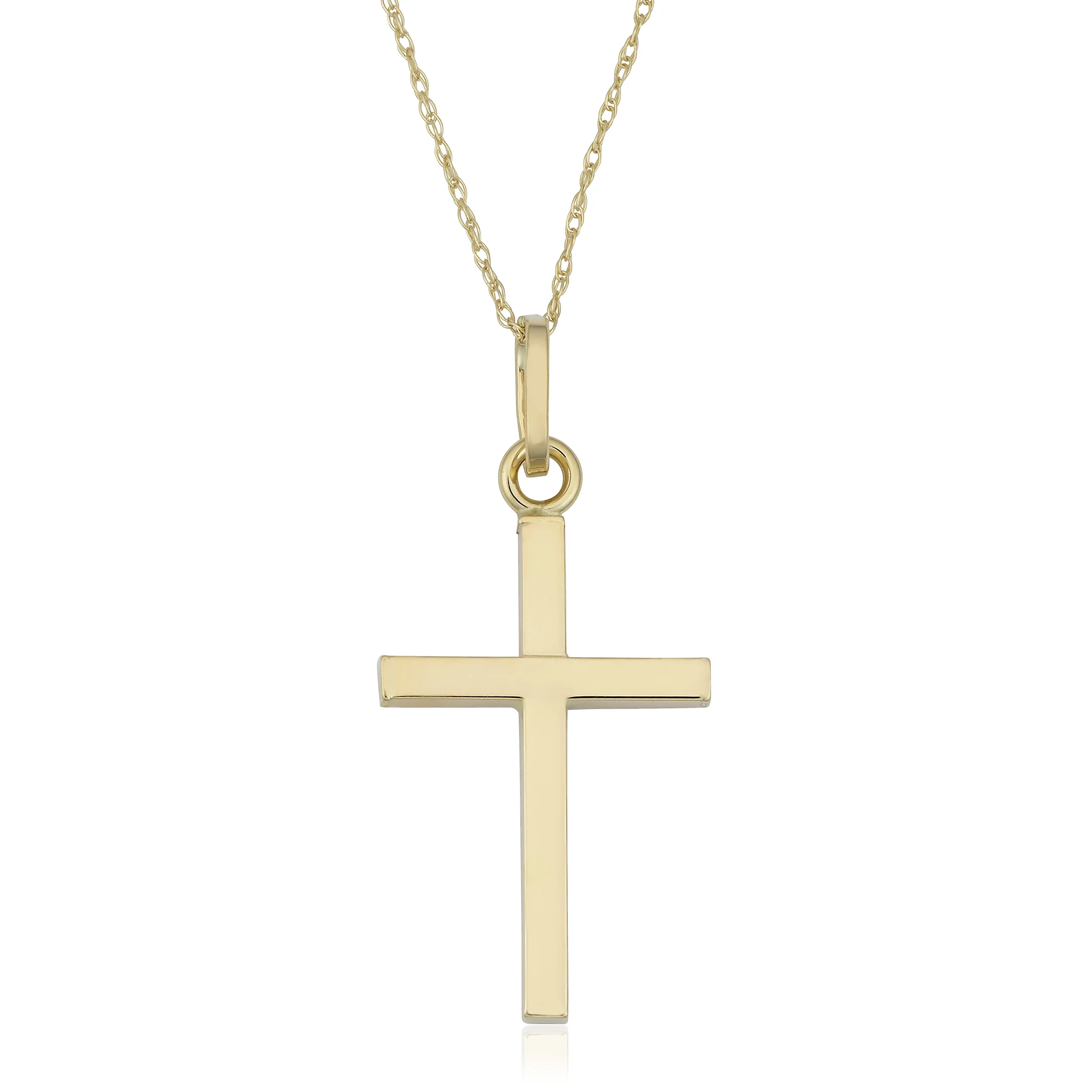10k Yellow Gold High Polish Cross Pendant On Delicate Rope Chain Necklace (18 inch)