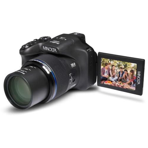 Minolta Pro Shot 20MP Digital Camera – 67x Optical Zoom, Full 1080p HD Video, Optical Image Stabilization, Wi-Fi, 3-inch Articulating LCD Screen
