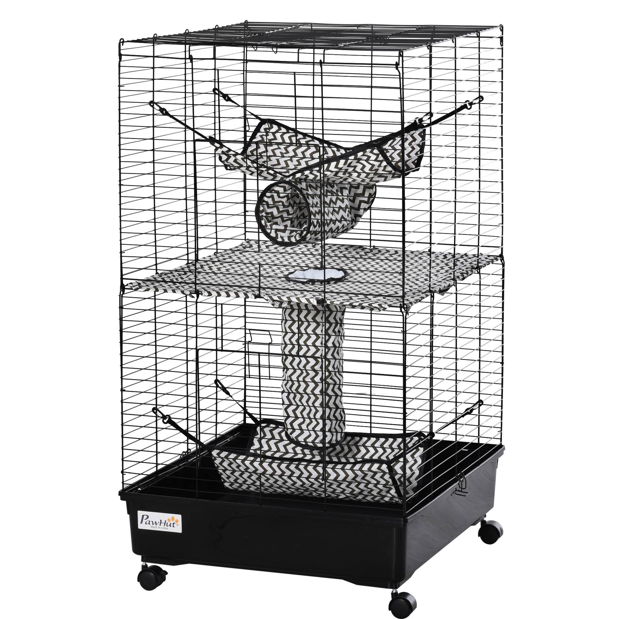 Pawhut Small Animal Cage Habitat Pet Play House for Ferret with Wheels Hammocks Tunnels
