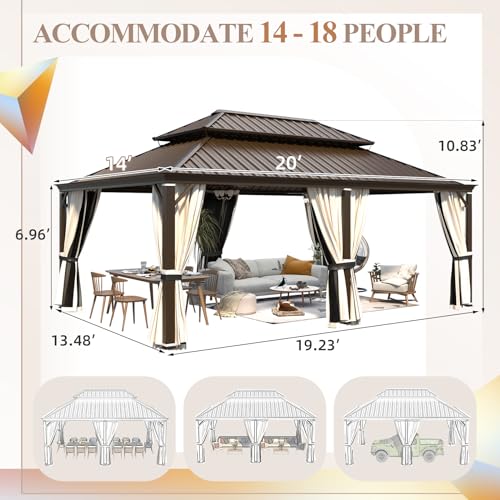 YOLENY 10' x 12' Hardtop Gazebo, Metal Gazebo with Aluminum Frame, Double Galvanized Steel Roof, Curtains and Netting Included