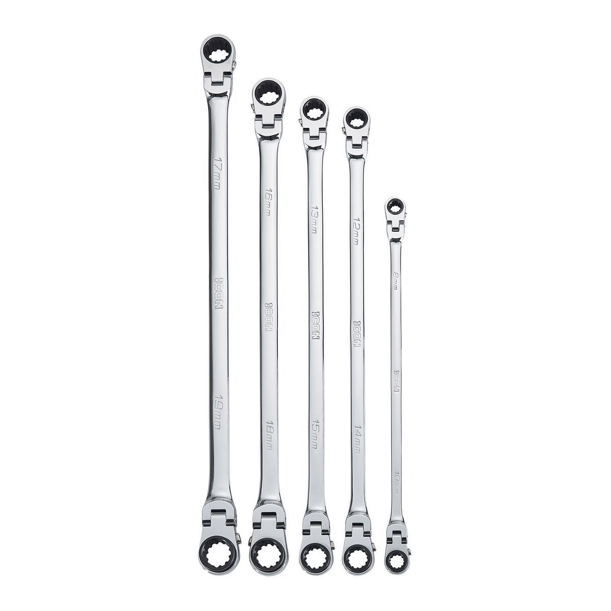 ICON Extra Long Professional Double Box Flex Ratcheting Wrench Set, 5-Piece