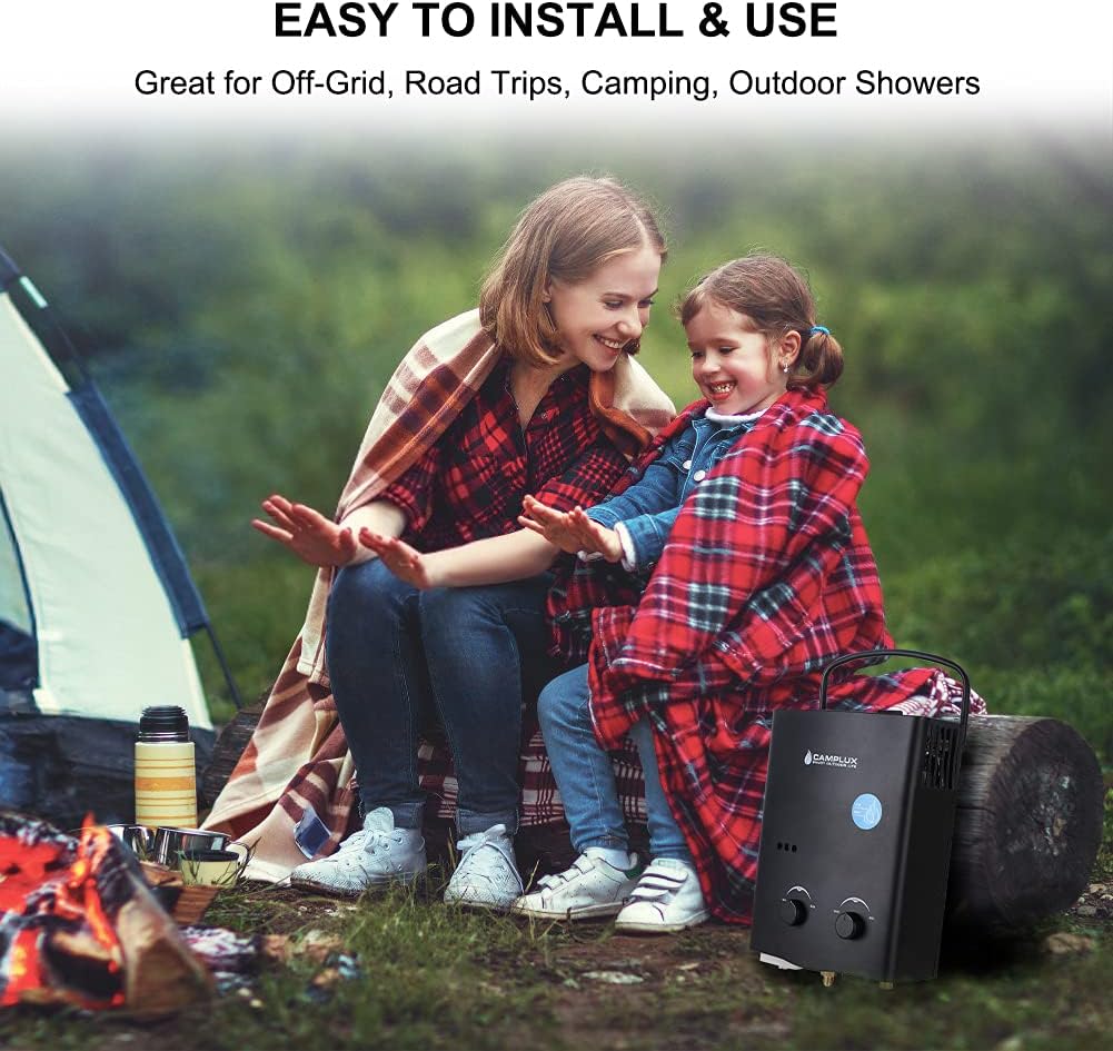 Camplux 1.32 GPM Outdoor Propane Portable Tankless Water Heater with Portable Handle, Black
