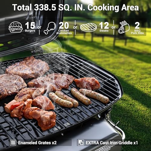 Brand-Man Griddle Grill Combo 6-Burner, 2 in 1 Versatile Propane Gas Grill and Griddle with Double Stainless Steel Lids