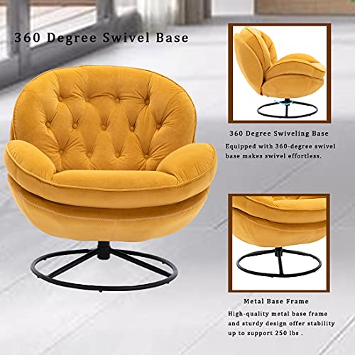 Baysitone Velvet Swivel Accent Chair with Ottoman Set, Modern Lounge Chair with Footrest, Comfy Armchair with 360 Degree Swiveling for Living Room
