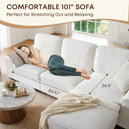 101" L Shaped Couch Modular Sectional Sofa with Storage Ottoman Chaise, Modern Modular Sofa, Comfy Sectional Couches for Living Room Apartment