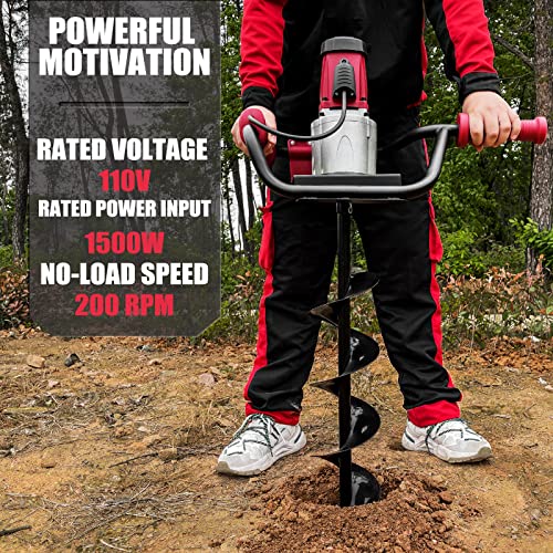 1500W Electric Post-Hole Digger with 6-Inch Auger Bit, Earth Auger Drill, Auger Bit Earth Auger, Ideal for Post Hole Digging, Drilling, Tree Planting