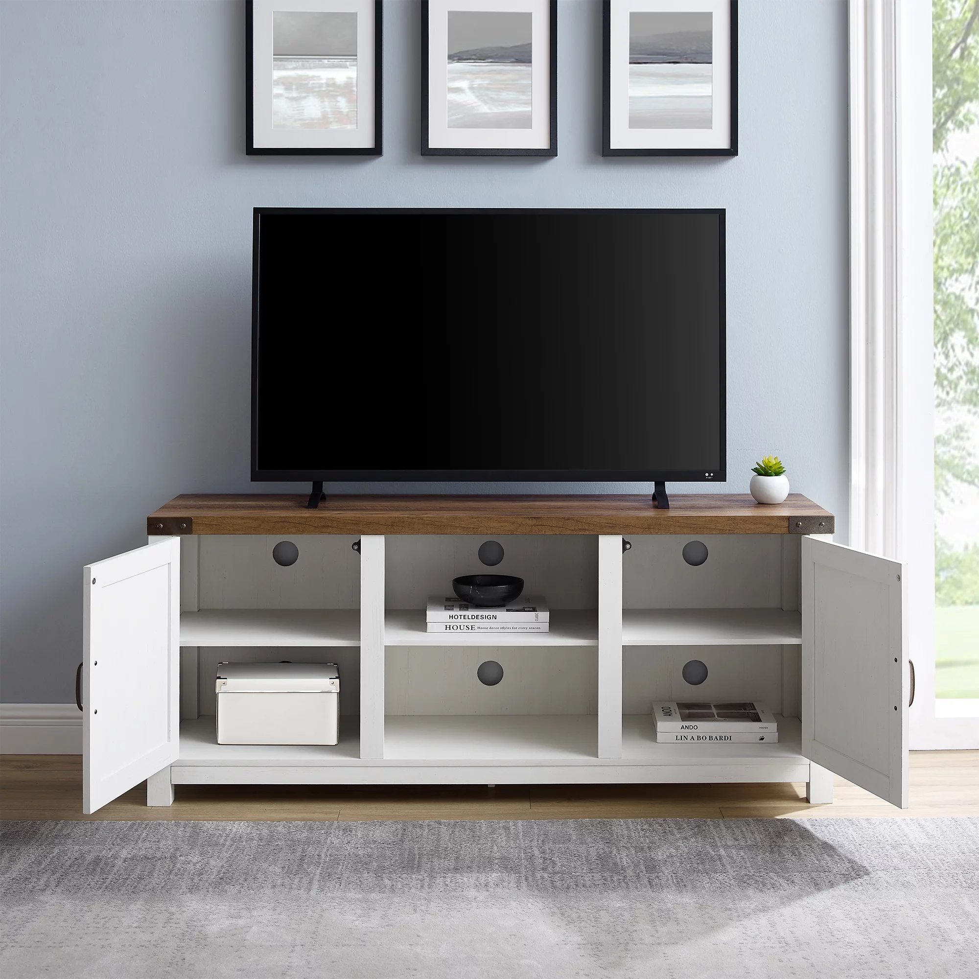 Walker Edison Modern Farmhouse Barn Door TV Stand for TVs up to 65, Grey Wash