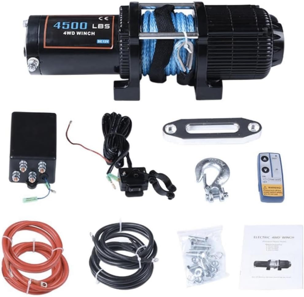 4500LBS Electric Winch Synthetic Rope Towing 12V Off-Road (Stainless Steel) 4500LB,2041KG ensures Quality and Performance Drum Diameter 52mm x79mm