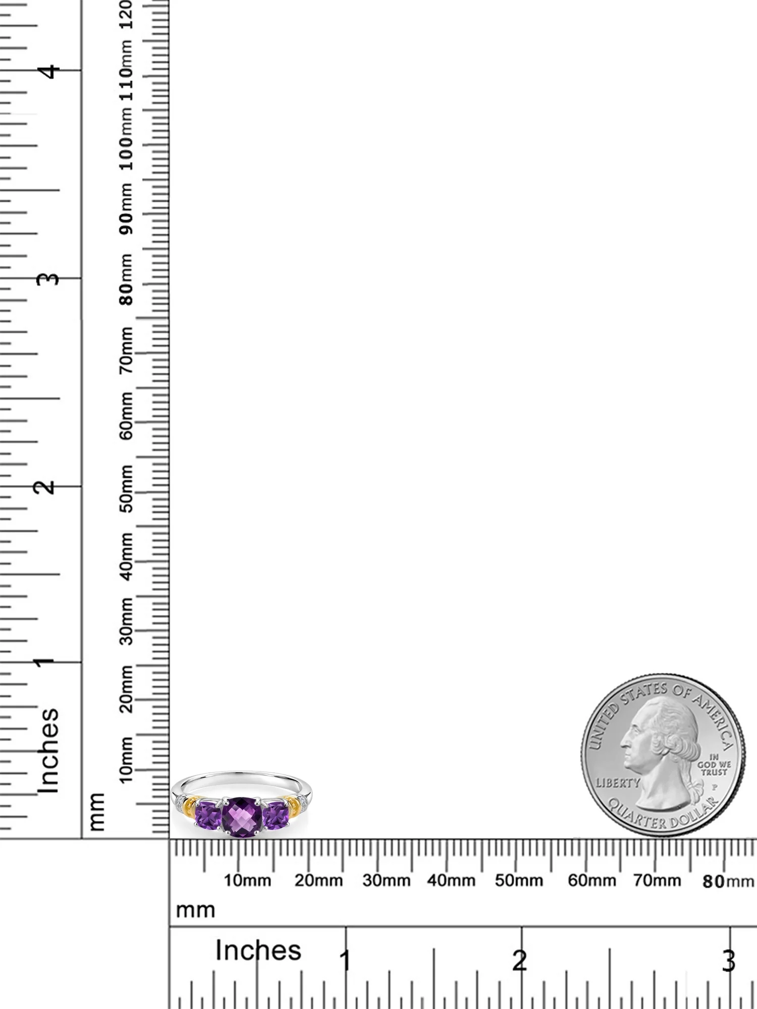 Gem Stone King 925 Silver and 10K Yellow Gold Purple Amethyst and Diamond 3-Stone Ring For Women (1.30 Cttw, Gemstone February Birthstone