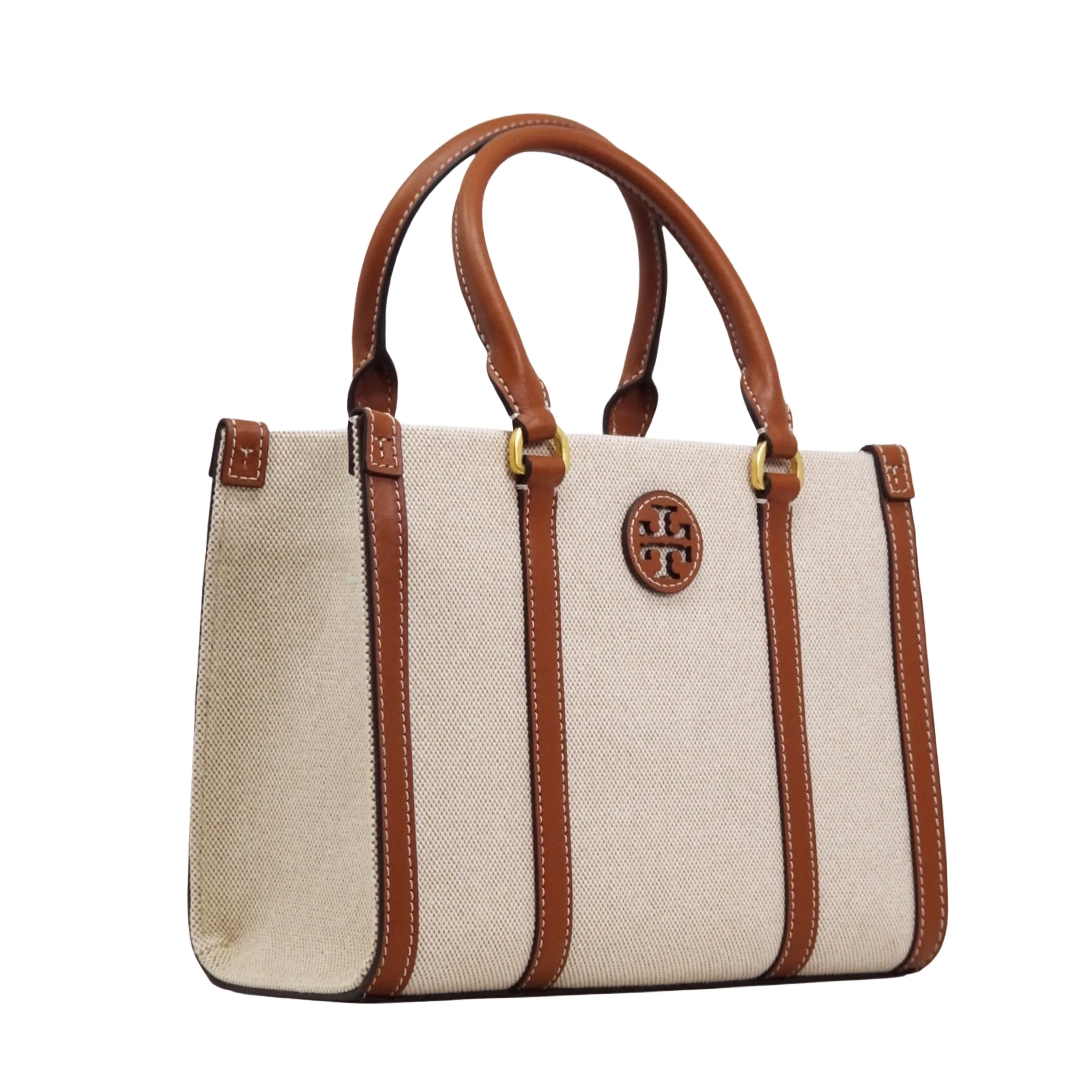 Tory Burch Women's Blake Small Canvas Tote (Natural / Classic Cuoio)