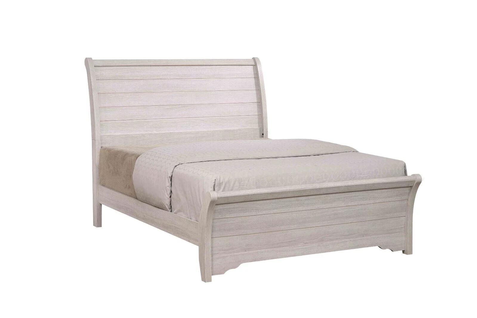 3Pc Rustic Chalk Finish King Size Bed Chest Nightstand Set Solid Wood Bedroom Furniture