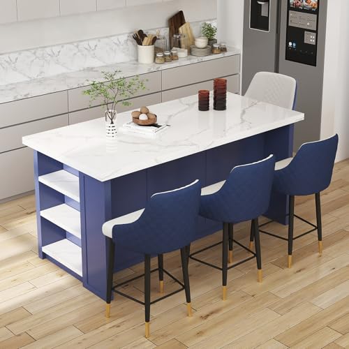 homary 72'' Kitchen Islands with Storage Modern White Kitchen Table with Seating & 3 Drawers Dining Table
