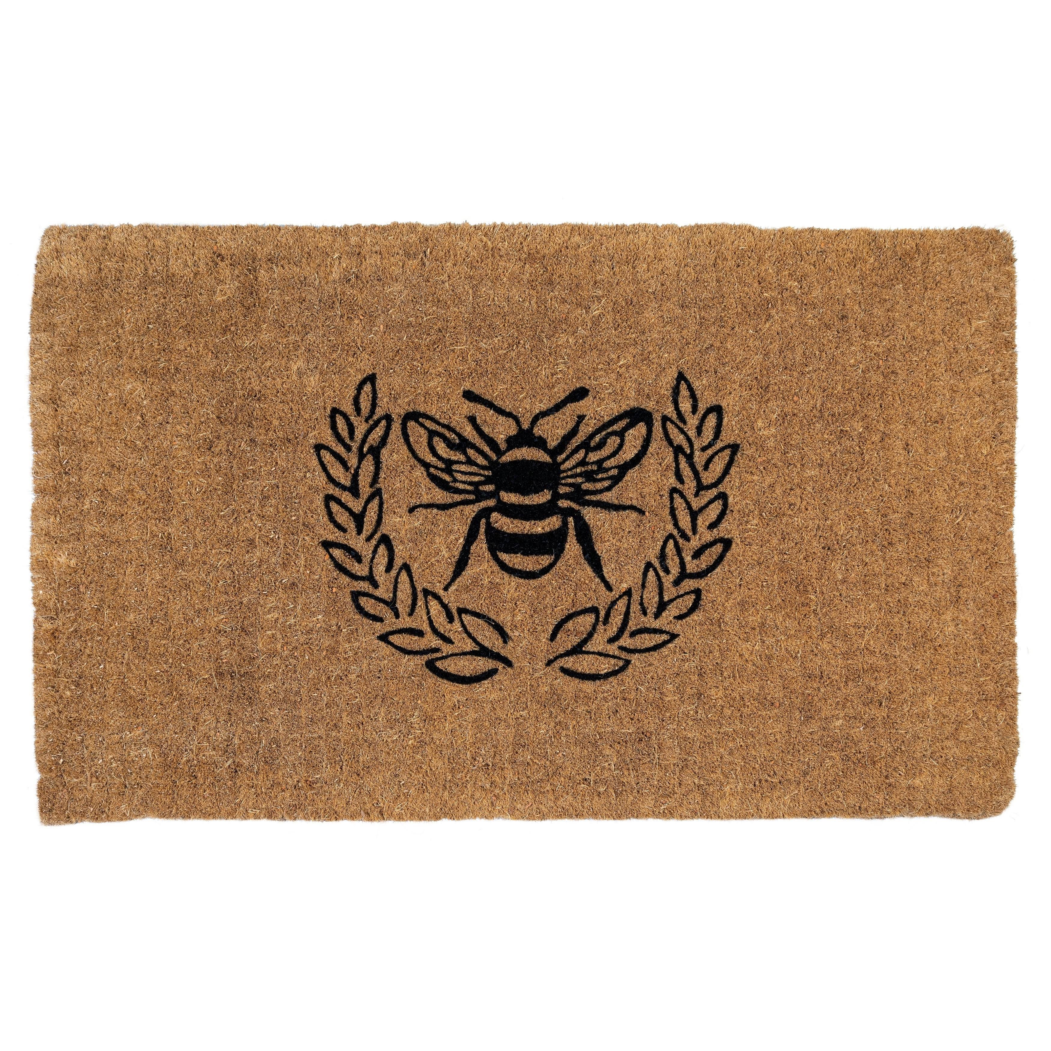 Entryways Basics 2292F 18 x 30 in. Queen Bee Extra - Thick Handwoven Coconut Fiber Doormat Natural Coir u0026 Black