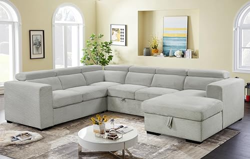 roomfitters 123" Oversized Modern U-Shaped 7-Seat Sectional Sofa Couch with Adjustable Headrest, Sofa Bed with Storage Chaise