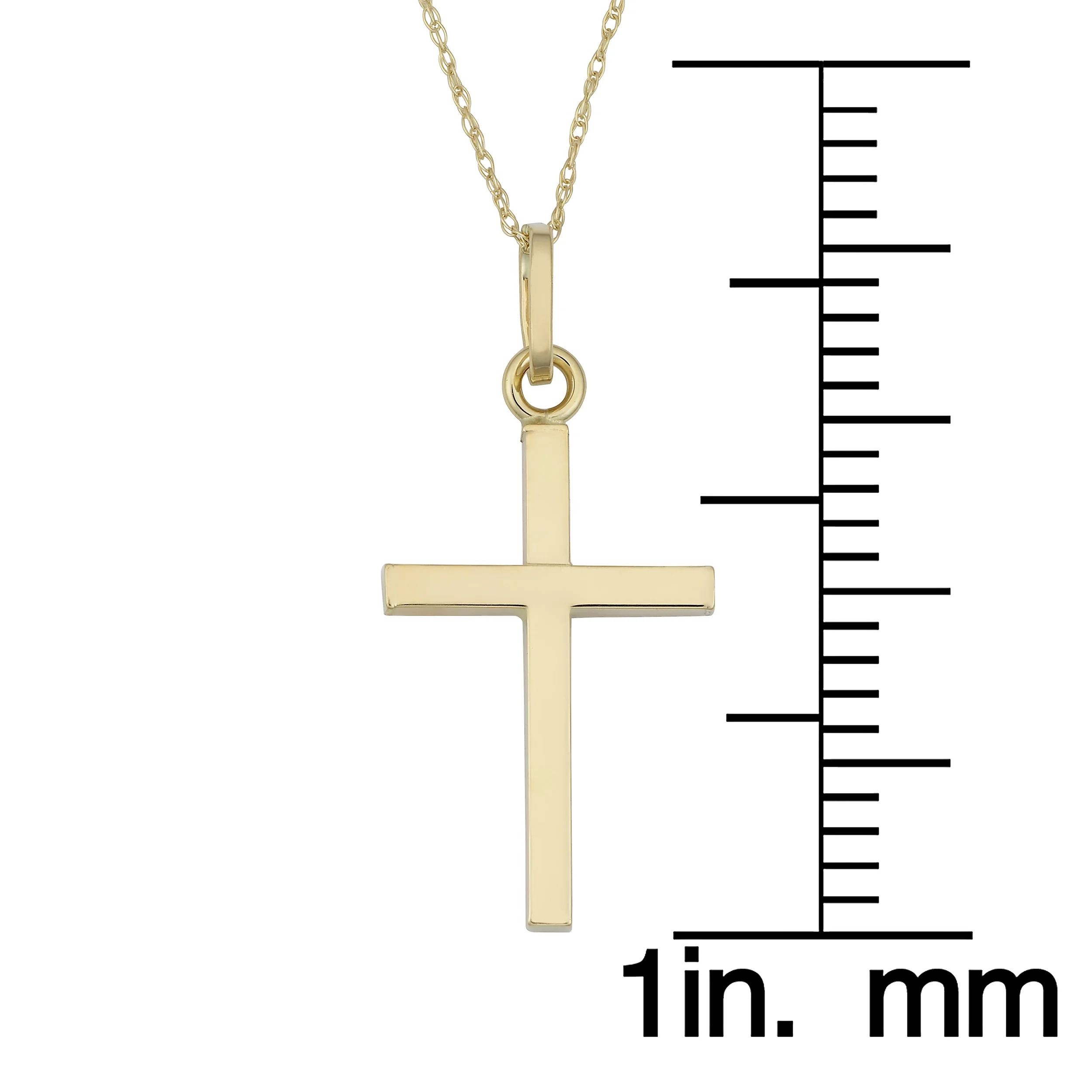 10k Yellow Gold High Polish Cross Pendant On Delicate Rope Chain Necklace (18 inch)