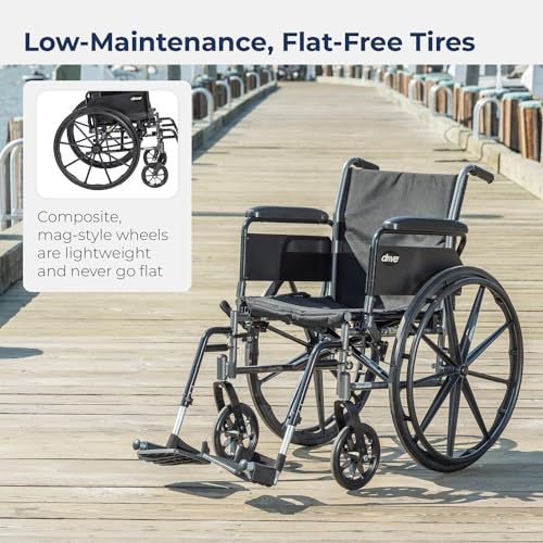 Drive Medical Cruiser III Light Weight Wheelchair with Various Flip Back Arm Styles and Front Rigging Options, 16 Inch