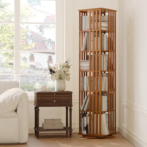 Rotating Bookshelf Tower, 360 Display Spinning Bookcase, Bamboo Bookshelf Floor Standing Storage Rack