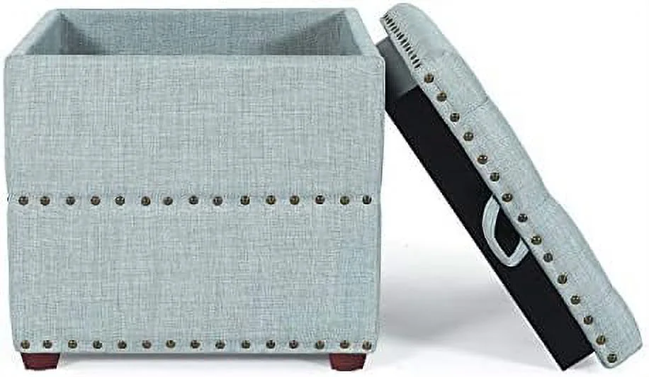 HJZBNONE Modern Nailhead  Ottoman with Tray Top Square Script Ottoman Space-Saving Coffee Table  Grey