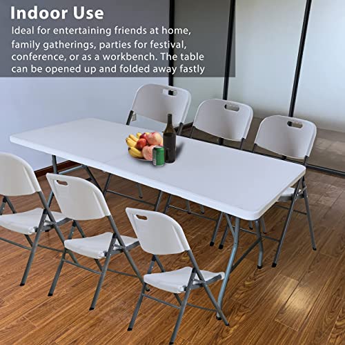 8 Foot Folding Table 96 inch Heavy Duty 8ft Plastic Portable Foldable Table with Handle Indoor Outdoor White 8' Dining Table for Picnic